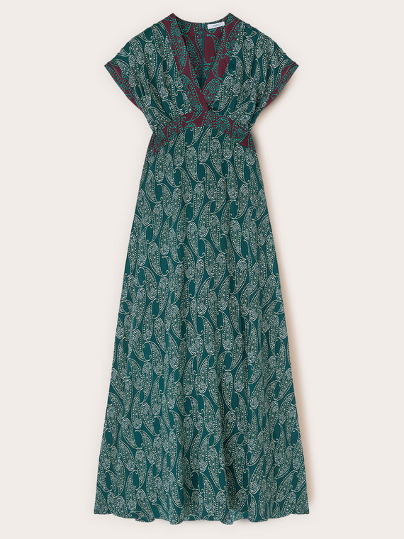 Long dress in cashmere print satin