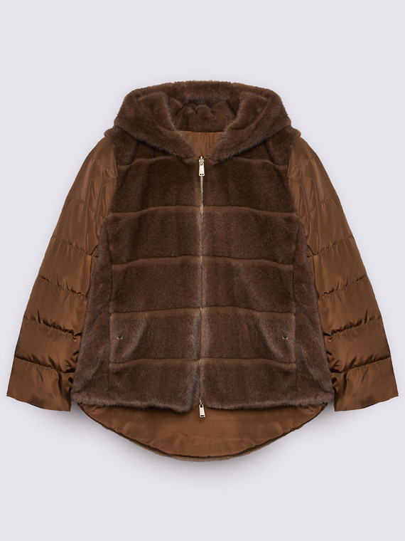 Zweimaterial-Jacke mit Kapuze