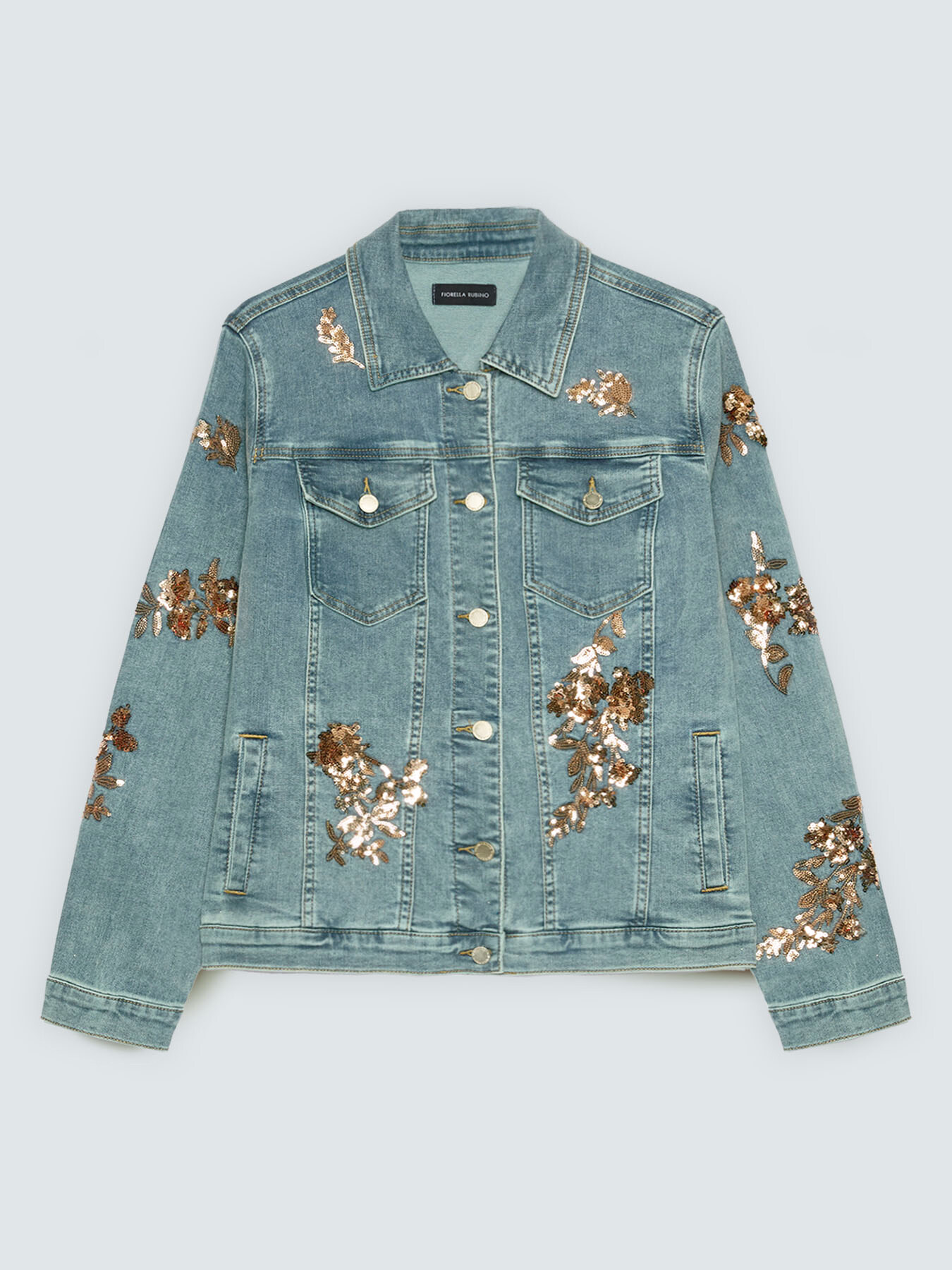 Denim jacket with floral sequin embroidery image number 5