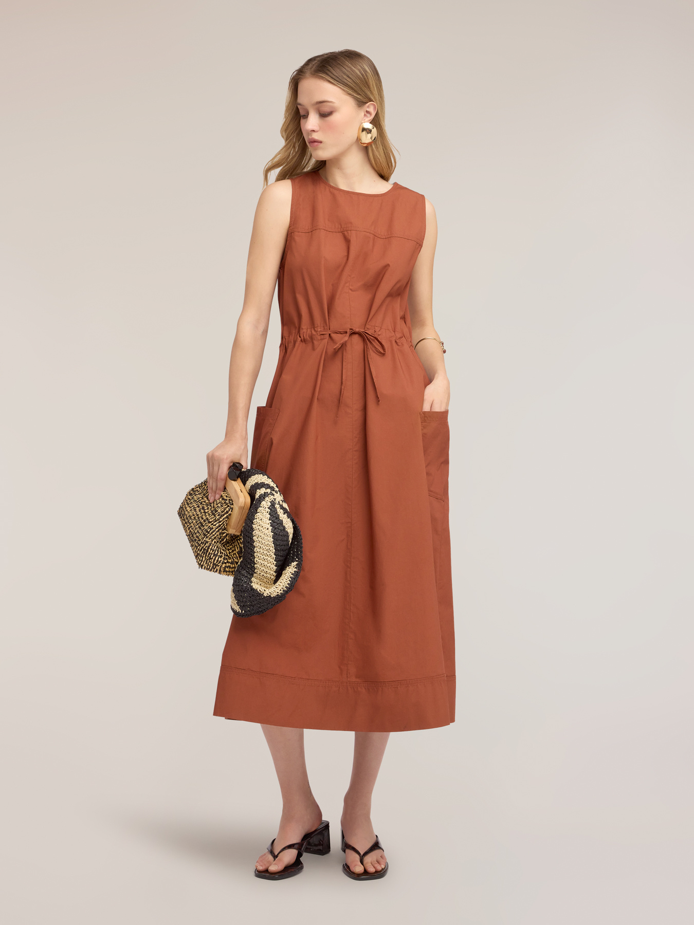 Drawstring dress in poplin image number 2
