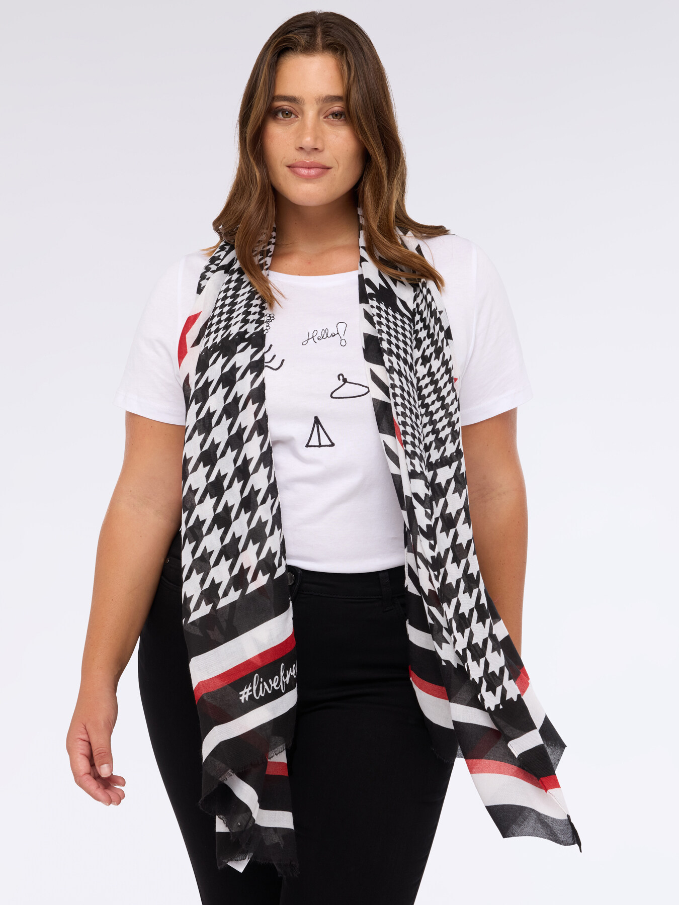 Foulard lungo con stampa pied-de-poule image number 0