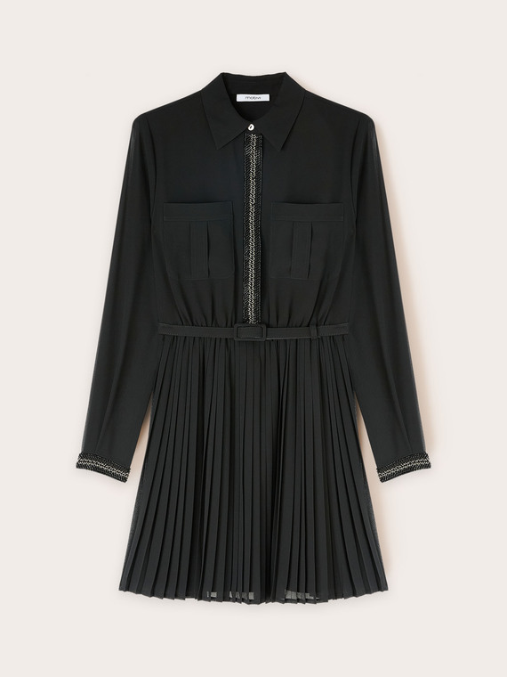 Short embroidered dress with pleated skirt