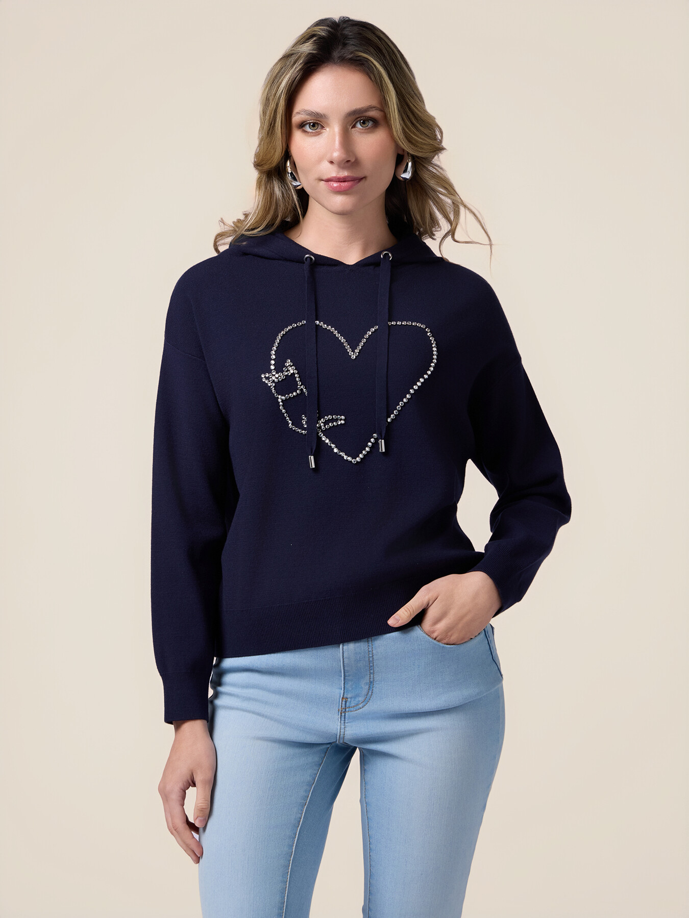 Knitted sweatshirt with jewel embroidery image number 0