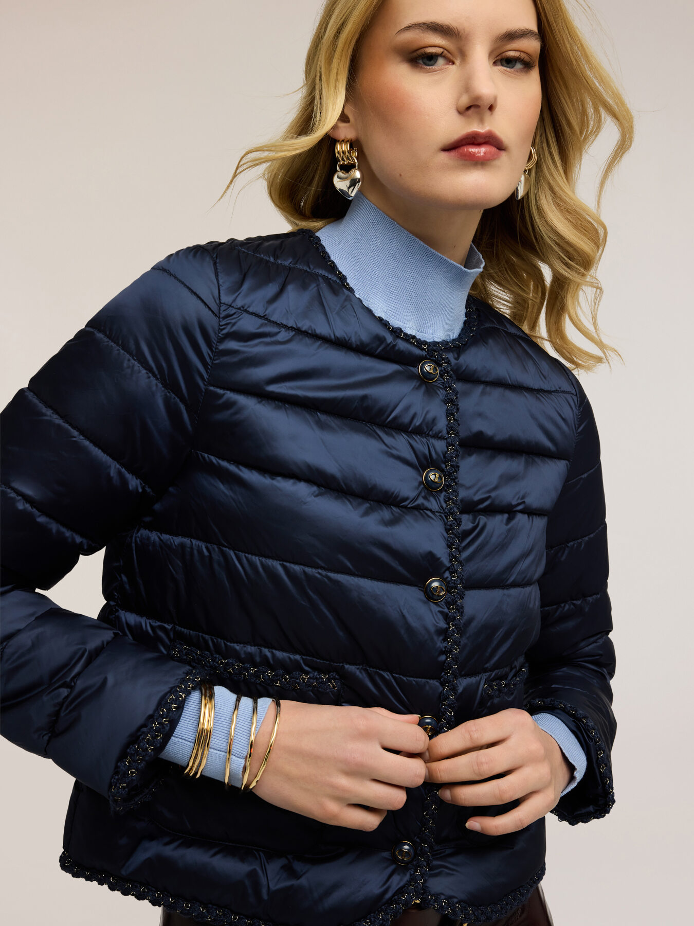 Lightweight down jacket with trim image number 2