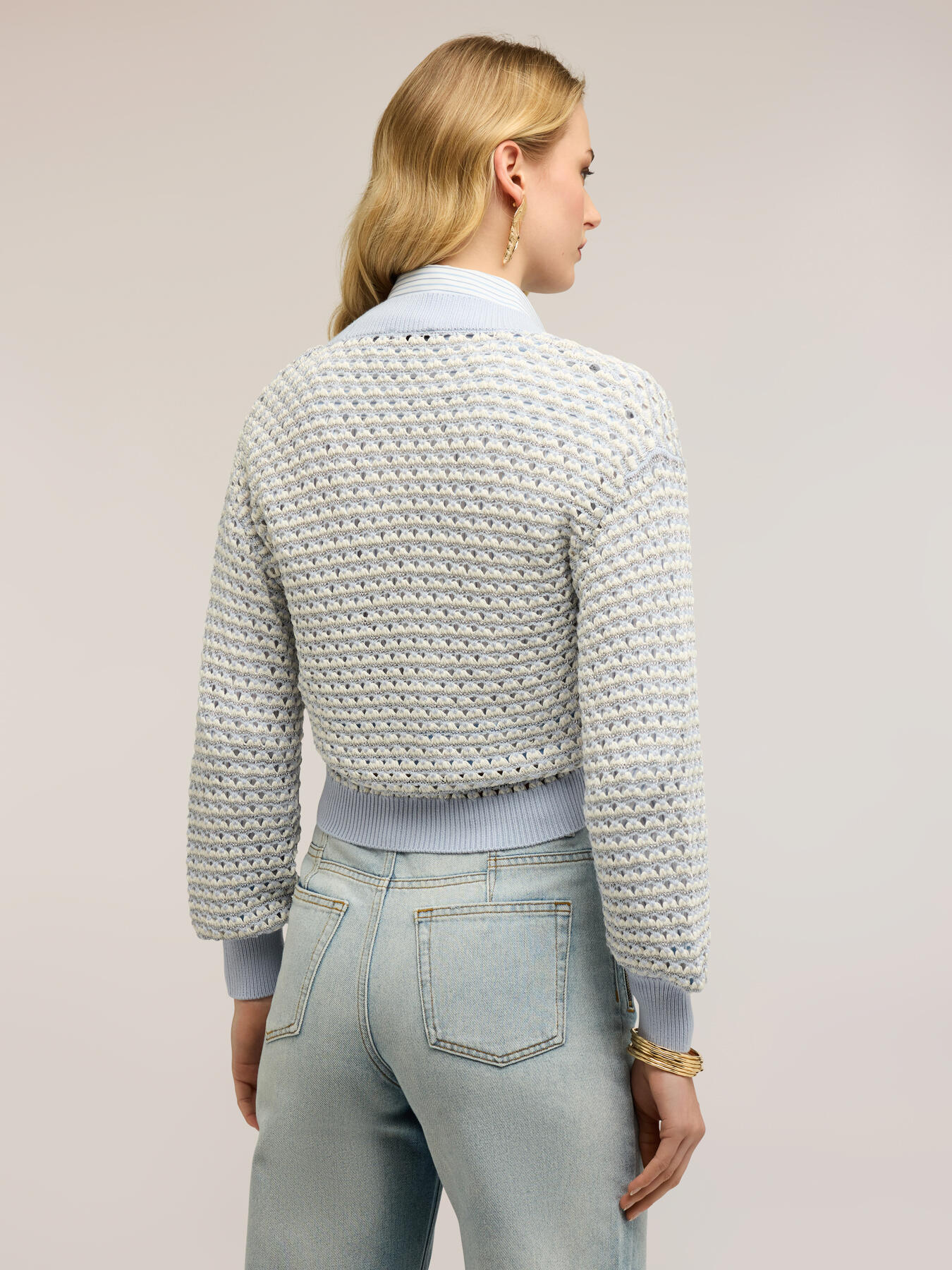 Short cardigan in openwork lurex knitwear image number 1