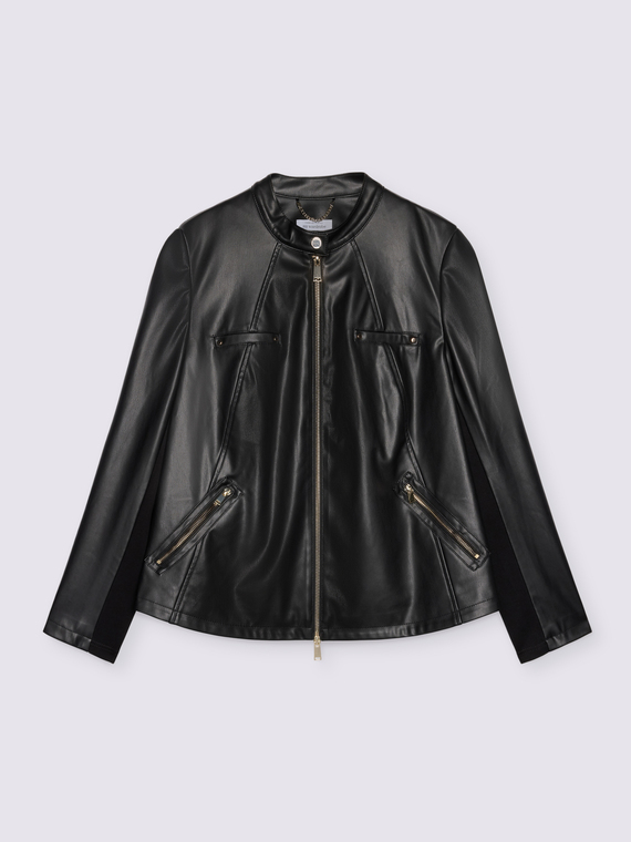 Biker jacket with stretch fabric inserts