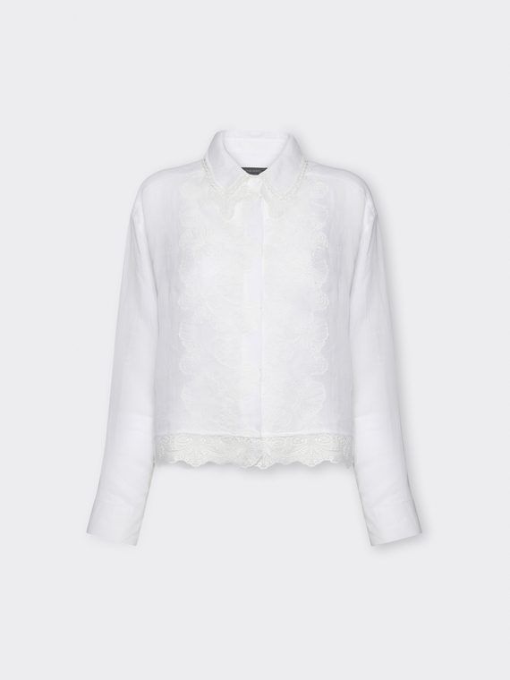Camicia in rami&eacute; con pizzo