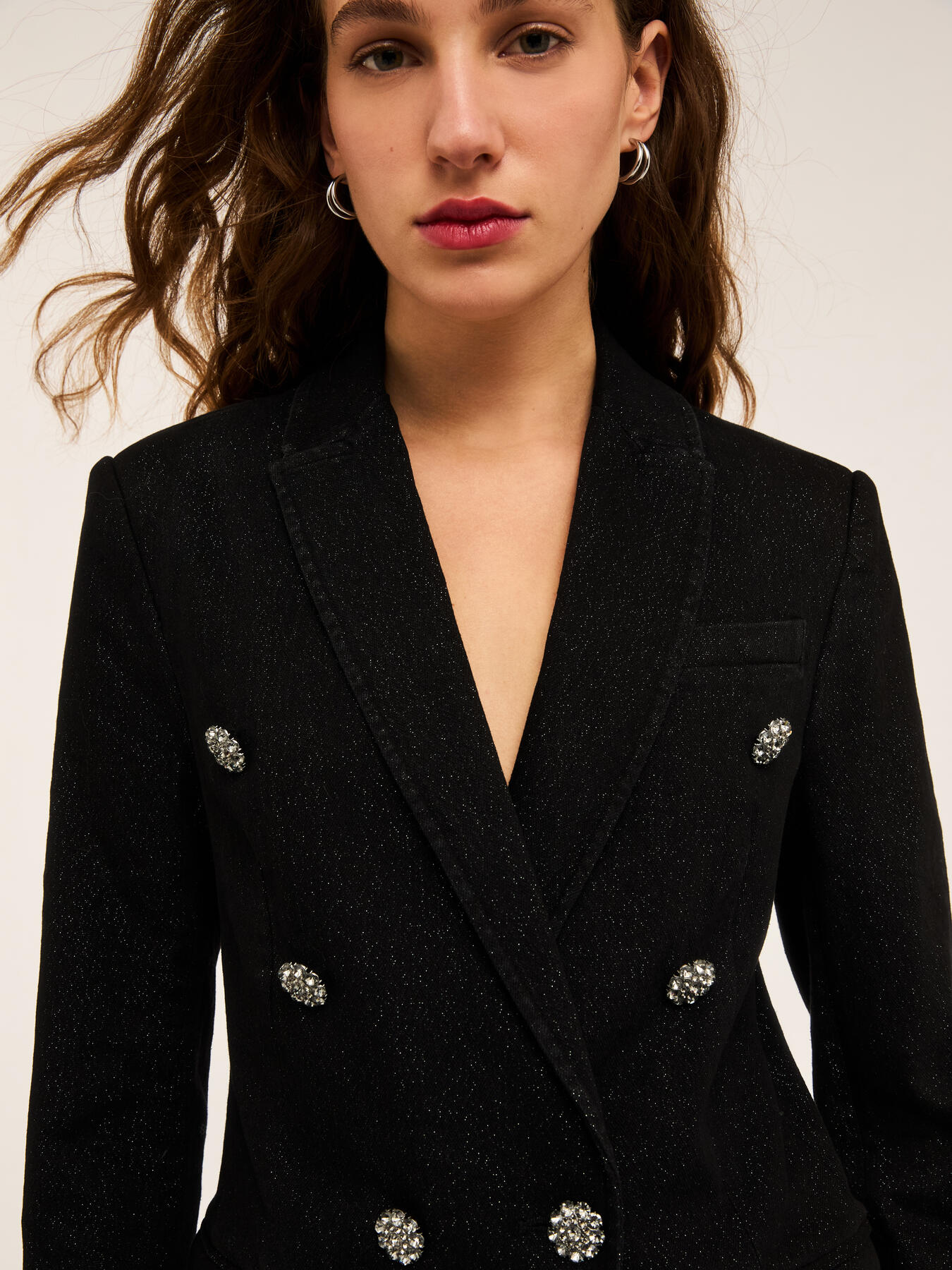 Double-breasted lurex denim blazer image number 4