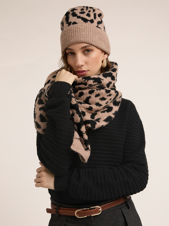 Animal print scarf and hat set