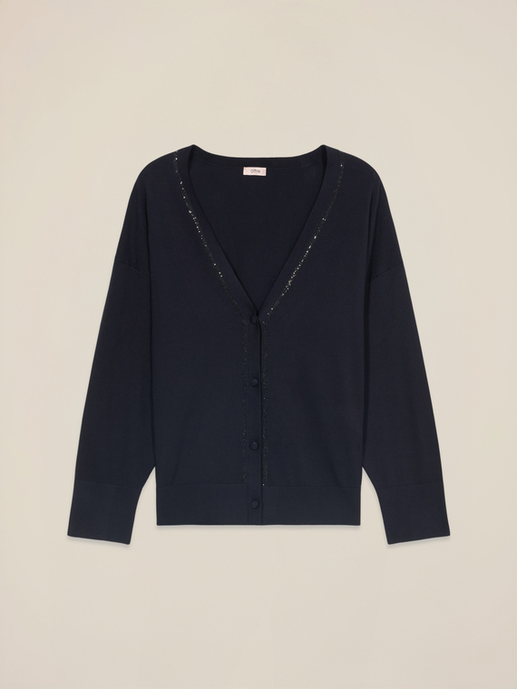 Fine knit cardigan with appliqués