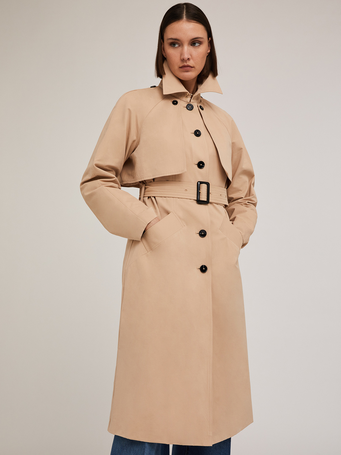 Single-breasted trench coat in technical fabric image number 2