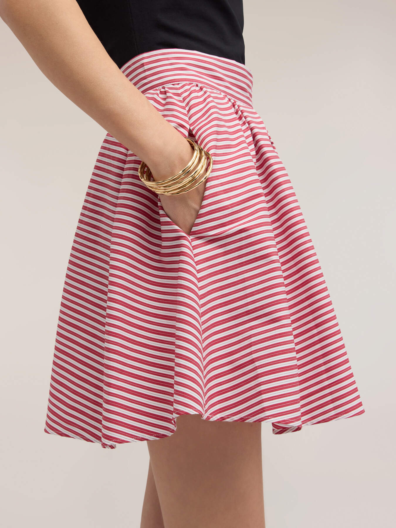 Flared striped poplin mini skirt image number 3