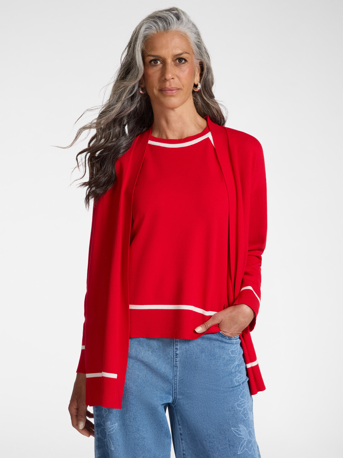 Viscose blend cardigan with striped details image number 0