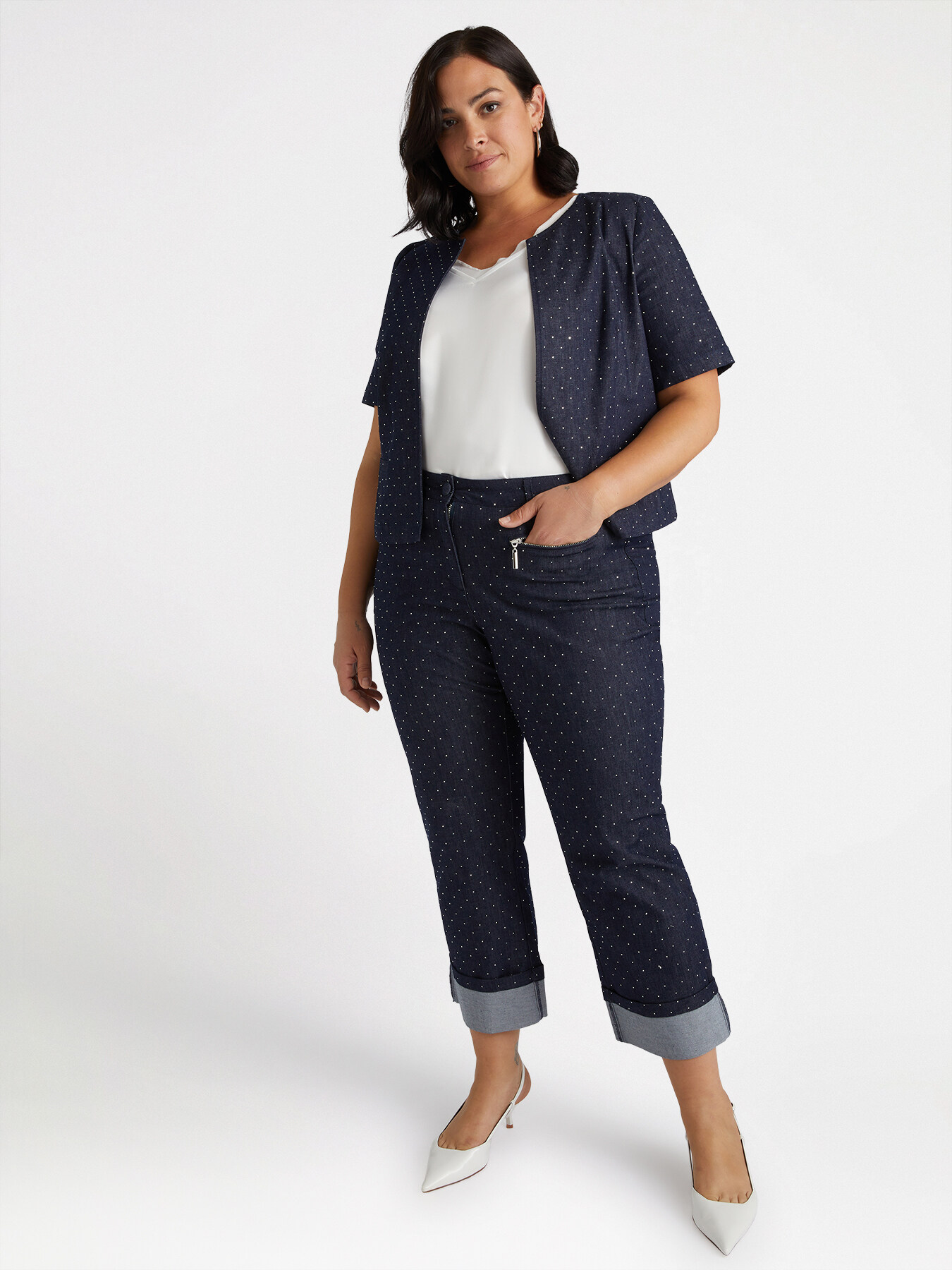 Cropped jeans with micro studs image number 0