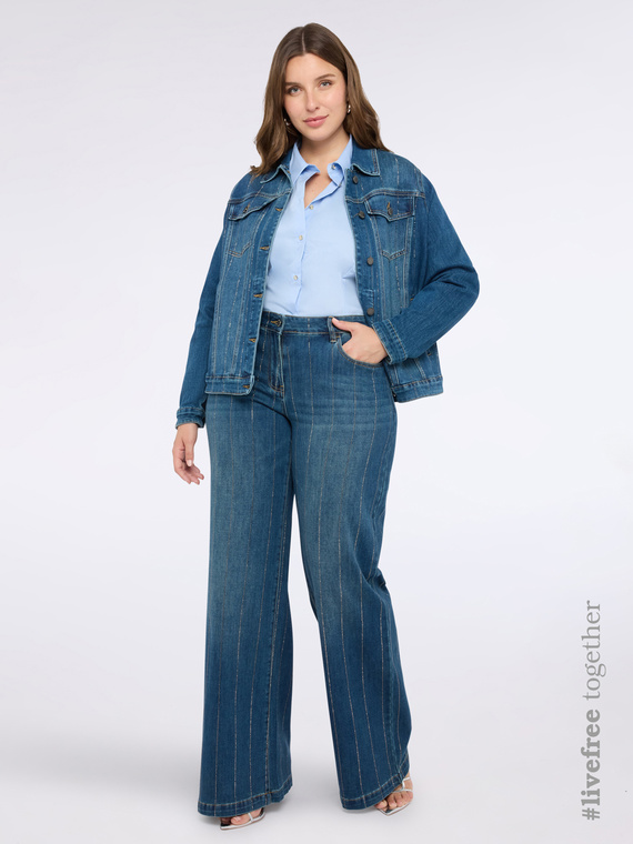 Wide-Leg-Jeans mit Nadelstreifen aus Strass