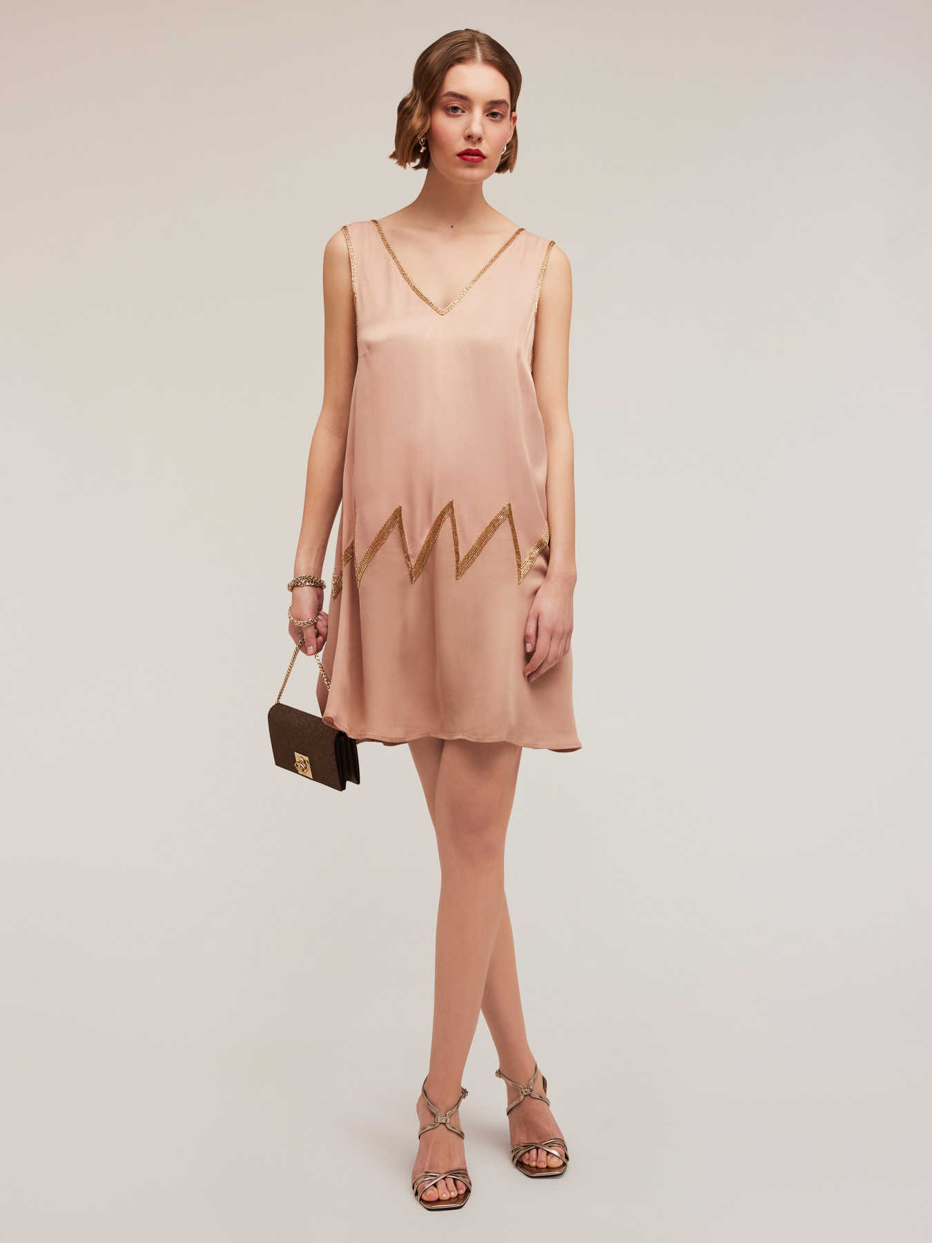 Embroidered viscose satin dress image number 0