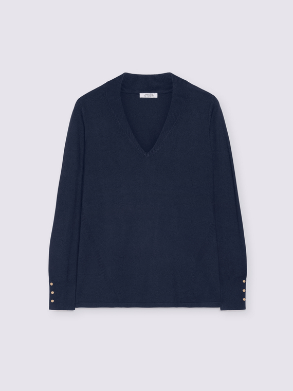 V-neck sweater with buttons on the cuffs