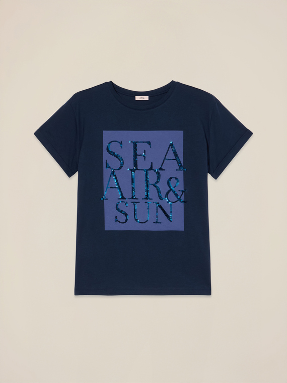Jersey T-shirt with lettering embroidery