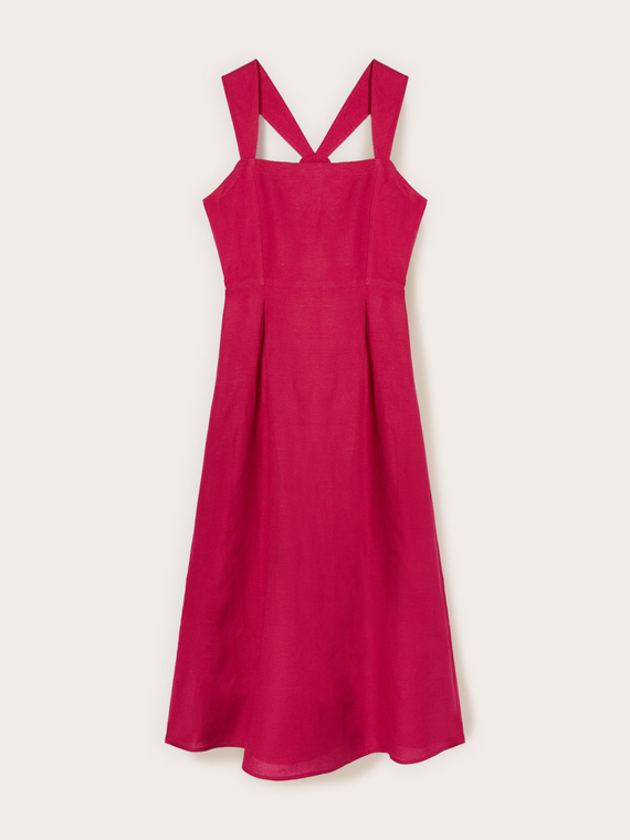 Kleid mit quadratischem Ausschnitt aus Leinenmischung