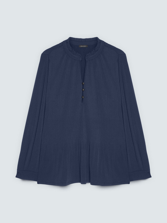 Blusa in jersey pliss&eacute; con bottoni
