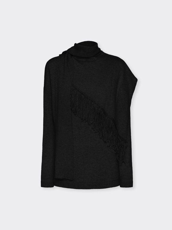 Fransenpullover mit abnehmbarem Schal