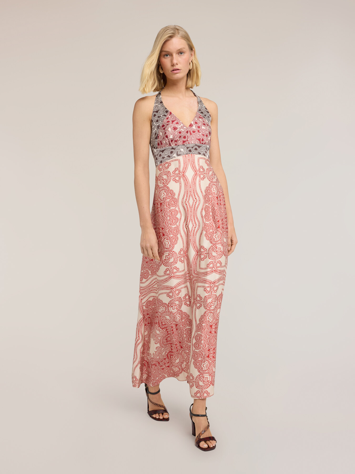Long paisley print satin dress image number 2