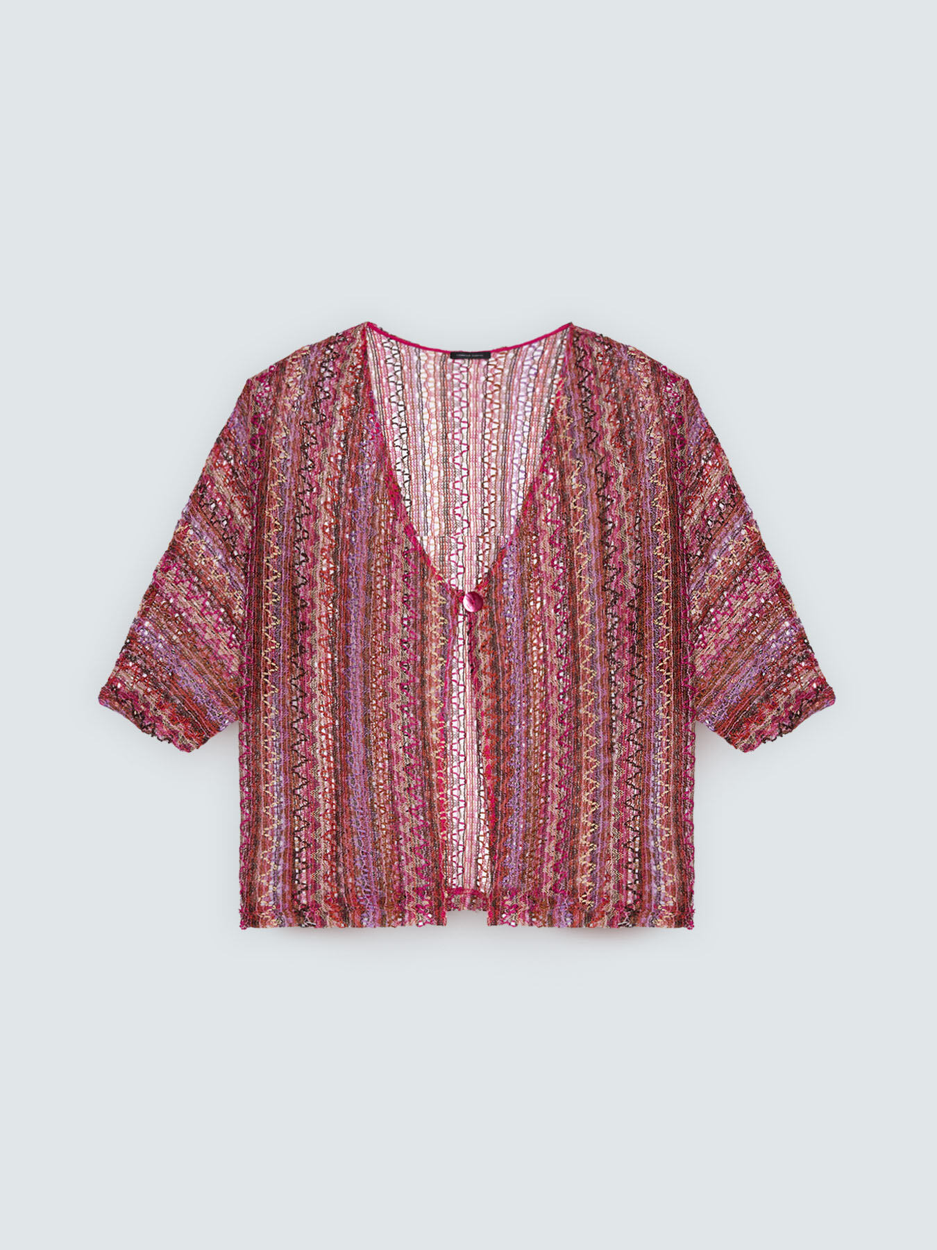 Kimono corto a rayas efecto crochet image number 1