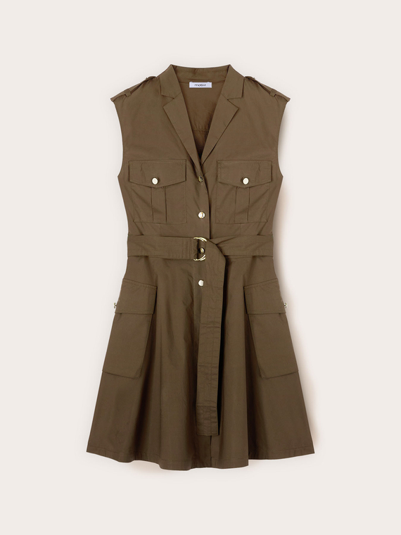 Vestito chemisier in popeline con cintura