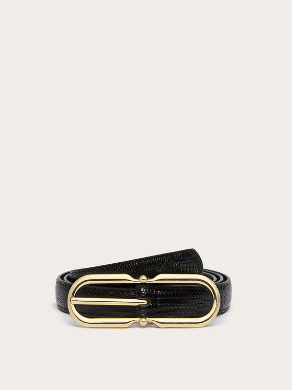 Lizard leather belt with buckle