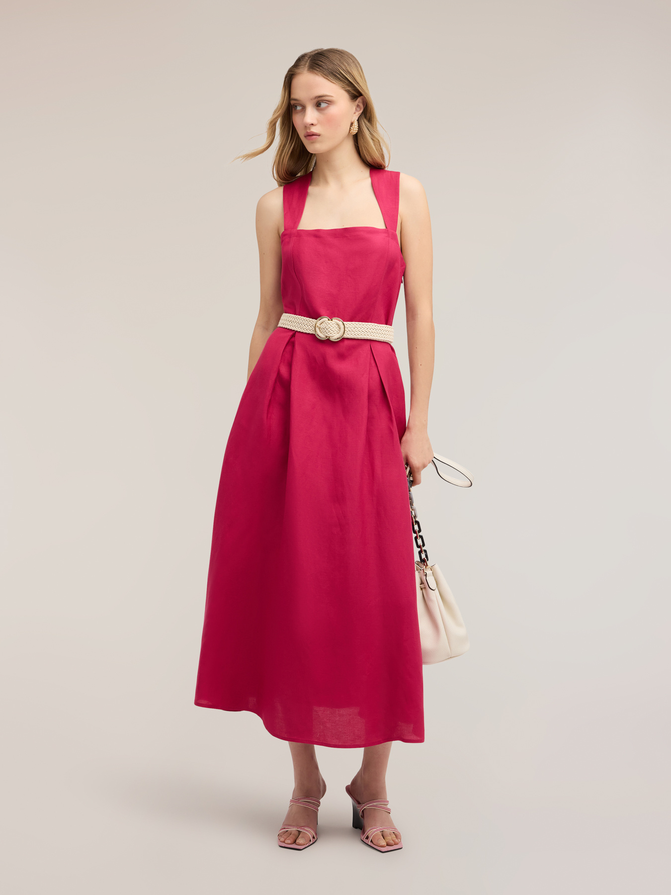 Square neck dress in linen blend image number 0
