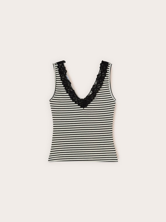 Striped top with lace trim