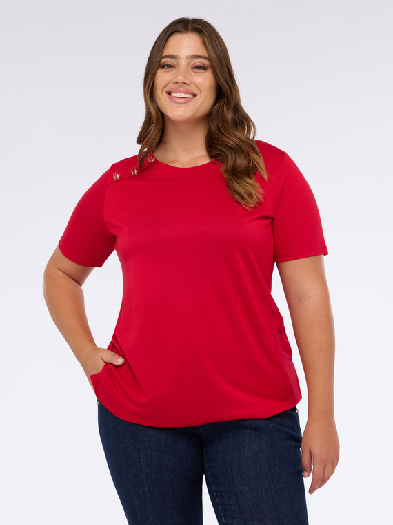 Jersey T-shirt with decorative buttons