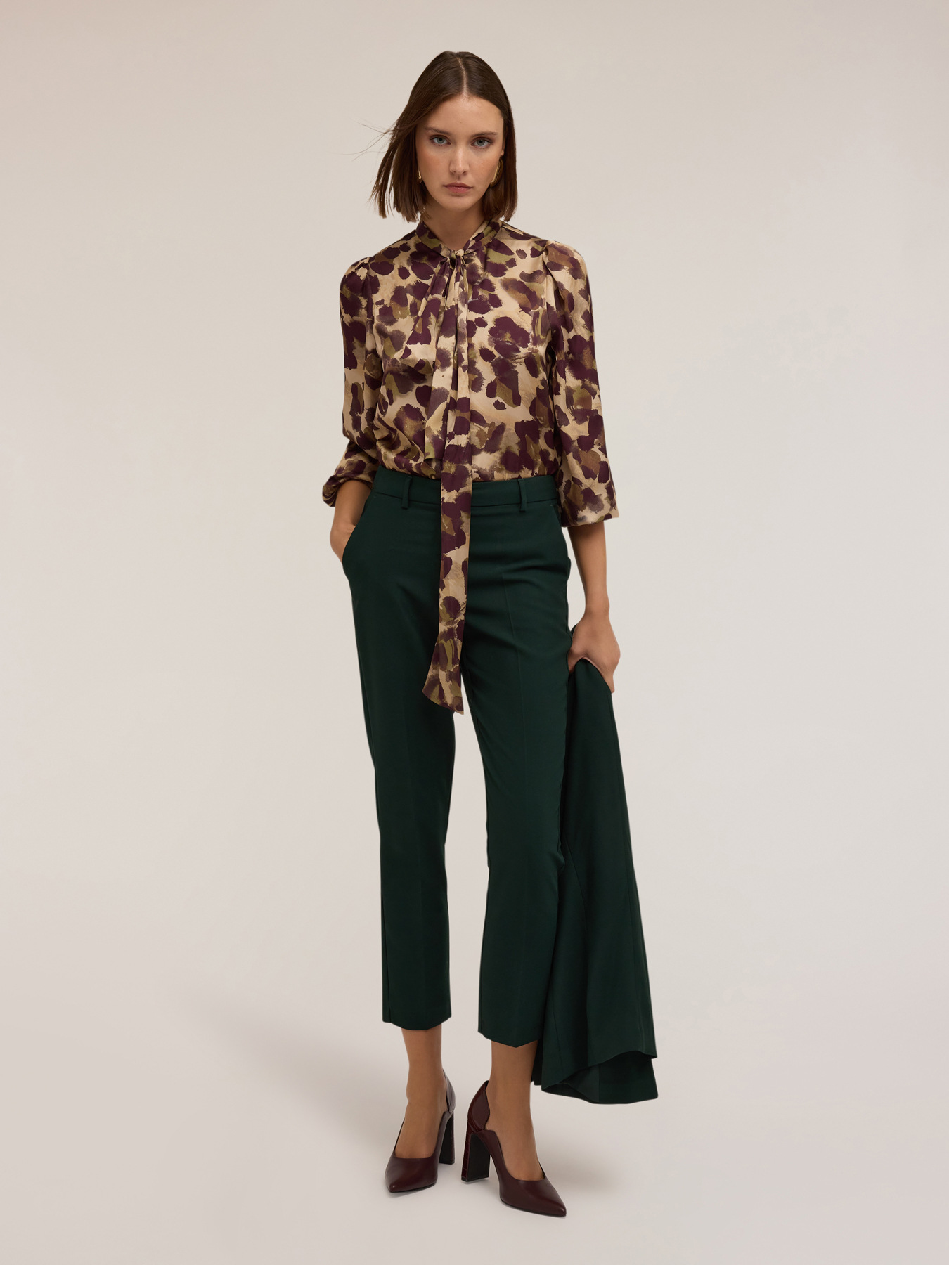 Blouse with bow in camouflage pattern image number 2