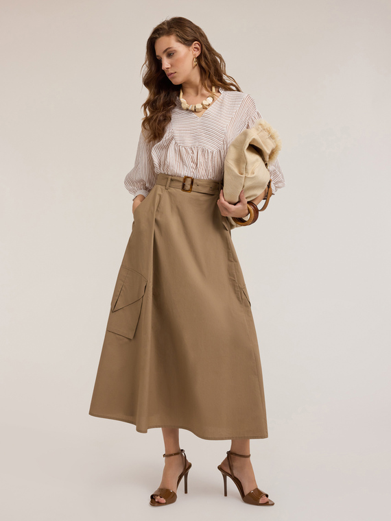 Cotton poplin cargo skirt
