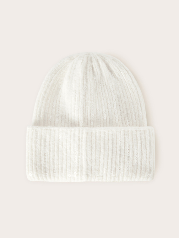 Knit beanie with sequin embroidery