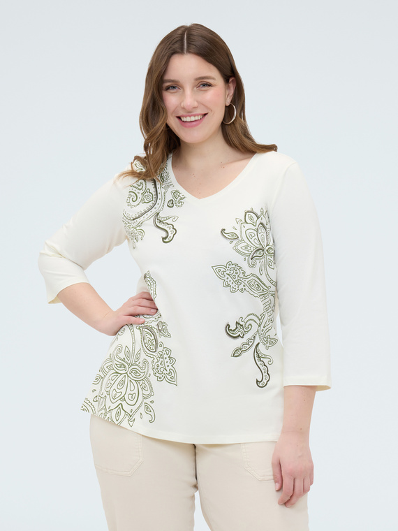 T-shirt en coton imprim&eacute; paisley