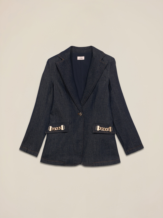 Blazer din denim cu lanțuri metalice