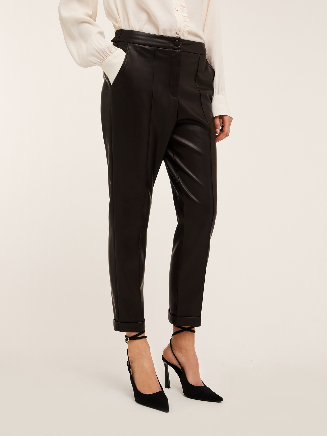 Coated fabric trousers with turn-up image number 0