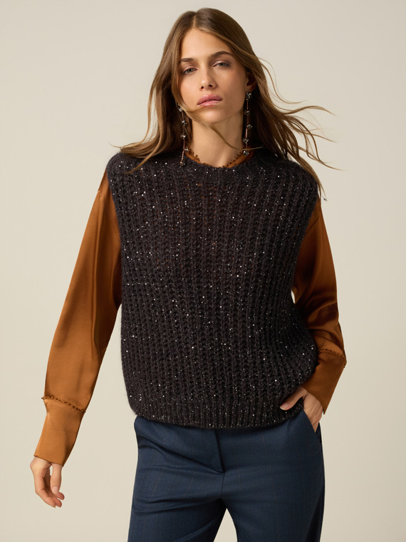 Gilet misto mohair con paillettes