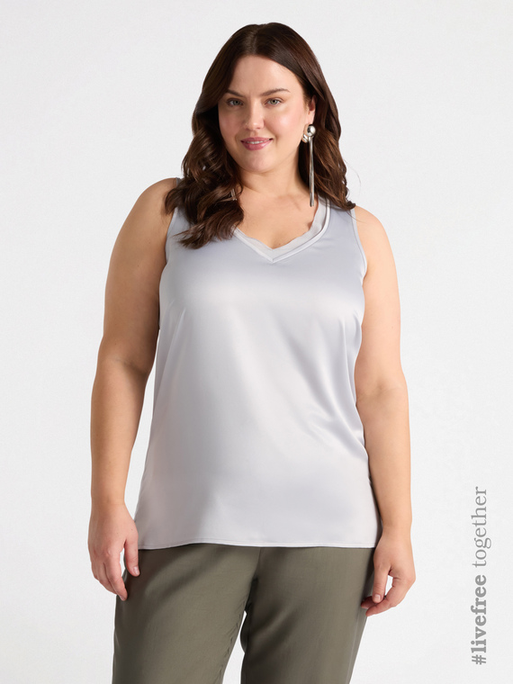 Top in due tessuti con scollo a V