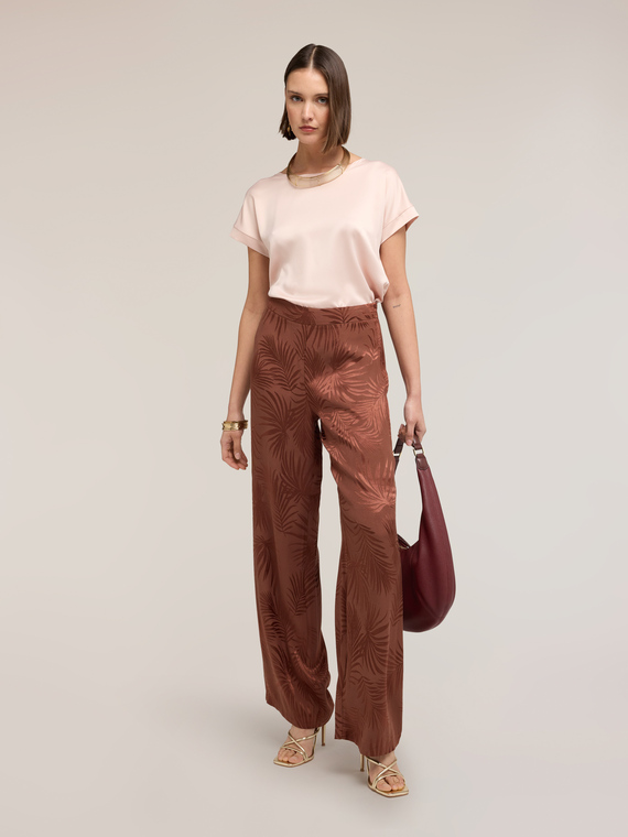 Pantaloni palazzo din satin jacquard