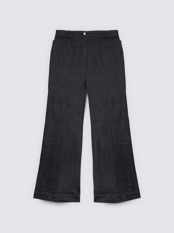 Wide-Leg-Jeans mit Schmuckknopf