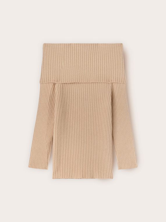 Schulterfreies Rippenstrick-Oberteil aus Viskose