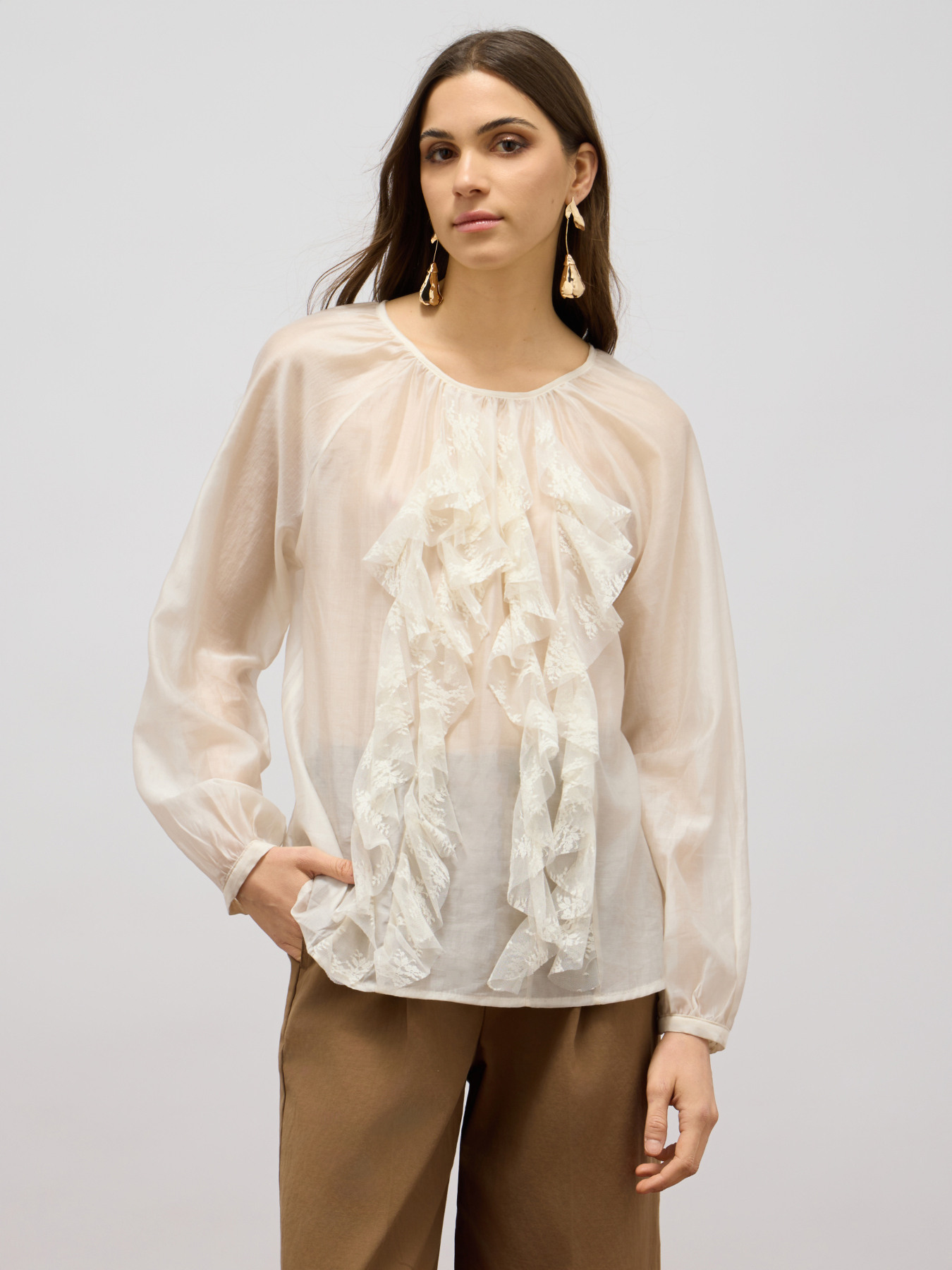 Voile blouse with ruffles image number 0