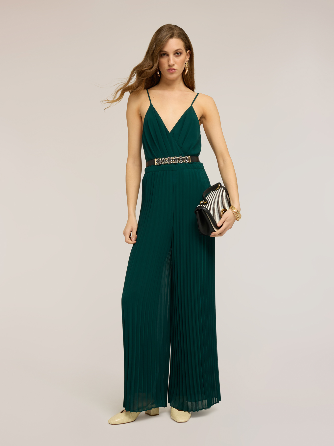 Long pleated georgette jumpsuit image number 1