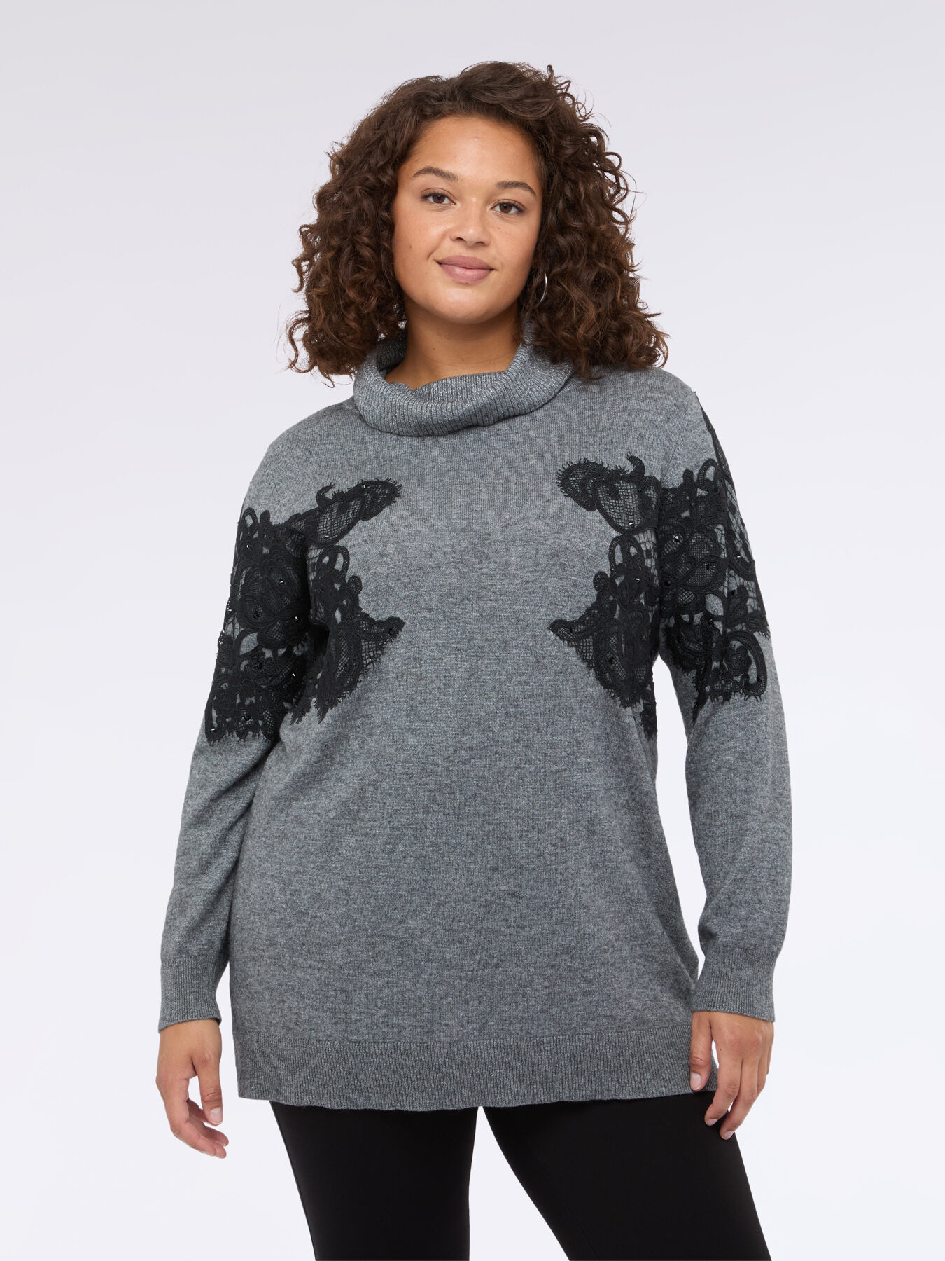 Turtleneck sweater with lace insert image number 2