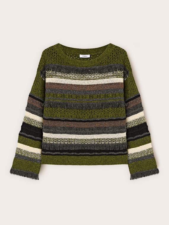 Multicolor striped perforated sweater