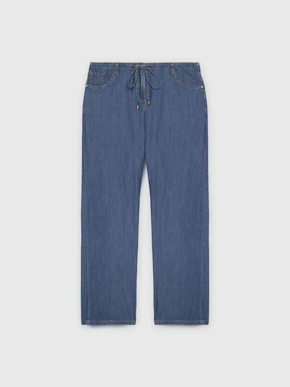 Palazzo jeans with laces at the waist