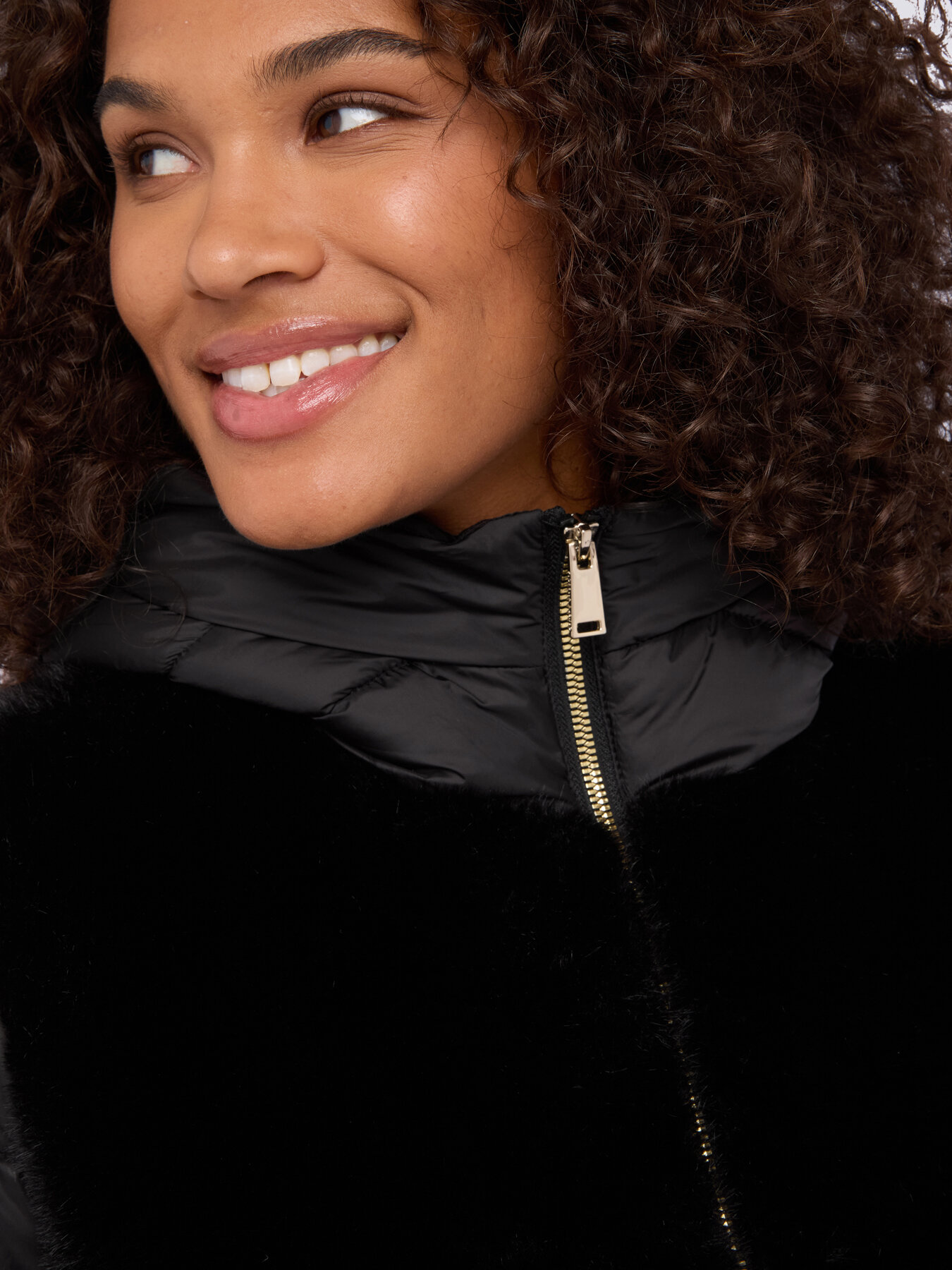 Bi-material down jacket with hood image number 3