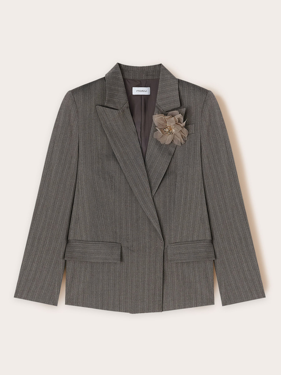 Lurex jersey blazer with flower brooch